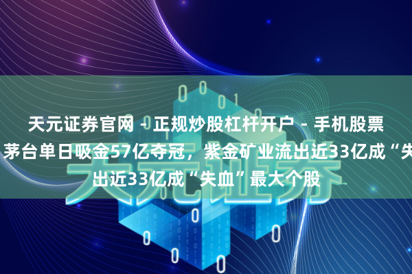 天元证券官网 - 正规炒股杠杆开户 - 手机股票如何配资注册 茅台单日吸金57亿夺冠，紫金矿业流出近33亿成“失血”最大个股